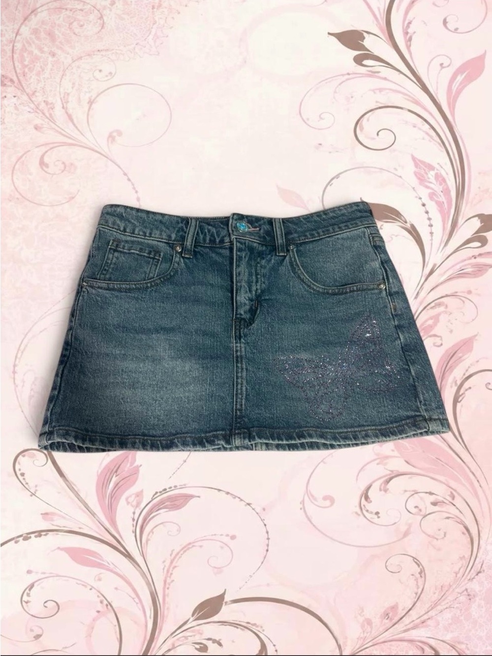 Juicy Couture Dark Blue Denim Mini Skirt with Subtle Glitter